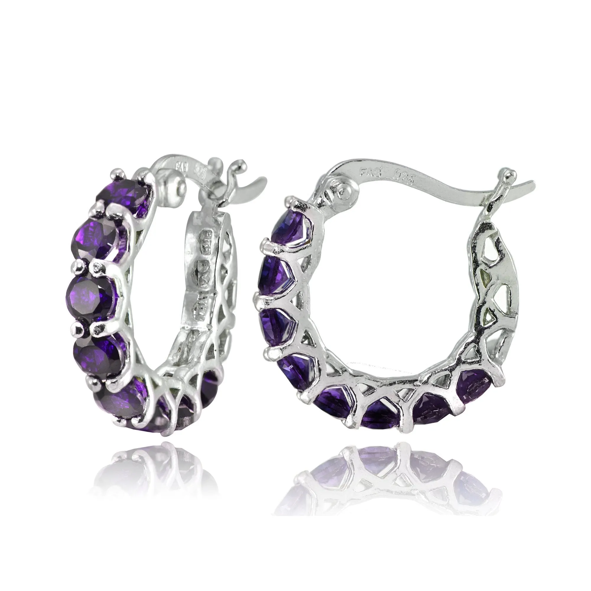 4.00 CT Amethyst Gemstone 1" French Lock Hoop Earrings