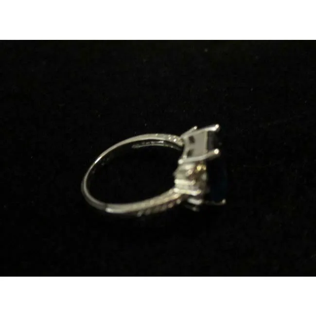 Art Deco Emerald cut Blue Sapphire Sterling Silver Ring