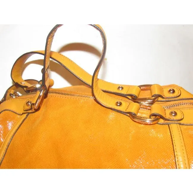 B Makowsky Orange Textured And Smooth Leather With Muted Gold Accents Satchel
