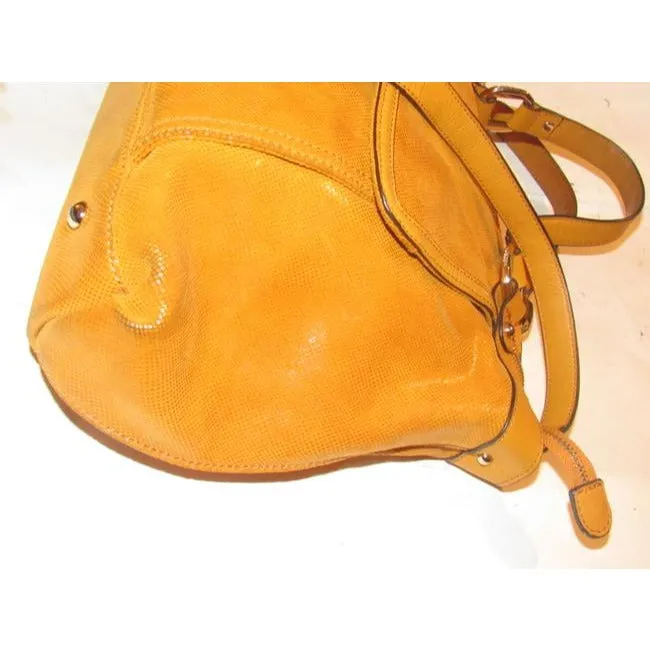 B Makowsky Orange Textured And Smooth Leather With Muted Gold Accents Satchel