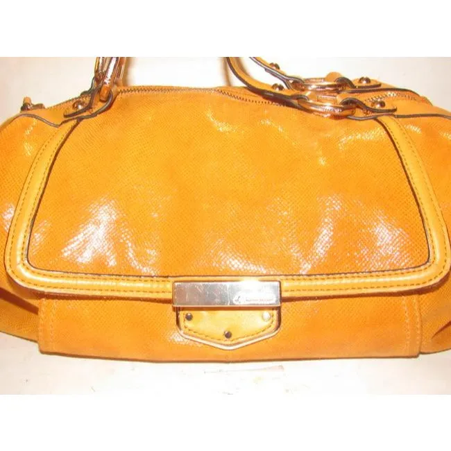 B Makowsky Orange Textured And Smooth Leather With Muted Gold Accents Satchel