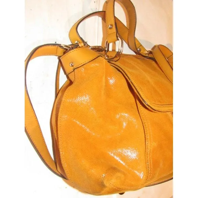 B Makowsky Orange Textured And Smooth Leather With Muted Gold Accents Satchel