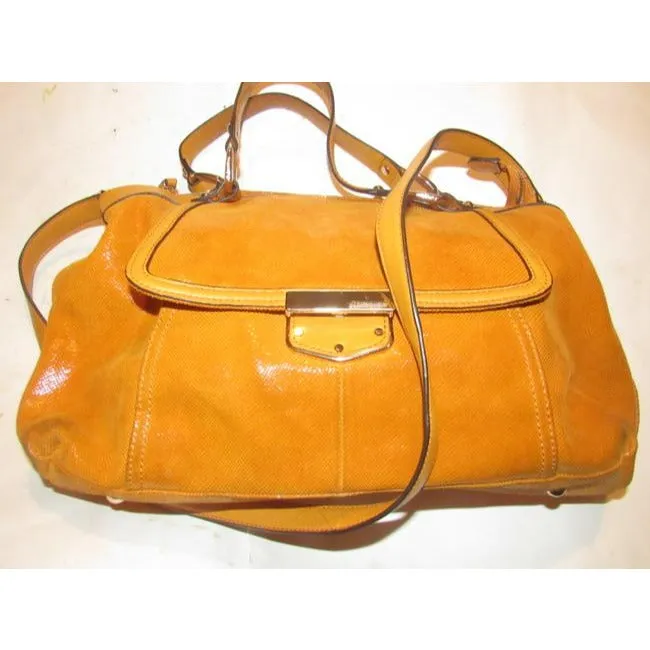 B Makowsky Orange Textured And Smooth Leather With Muted Gold Accents Satchel