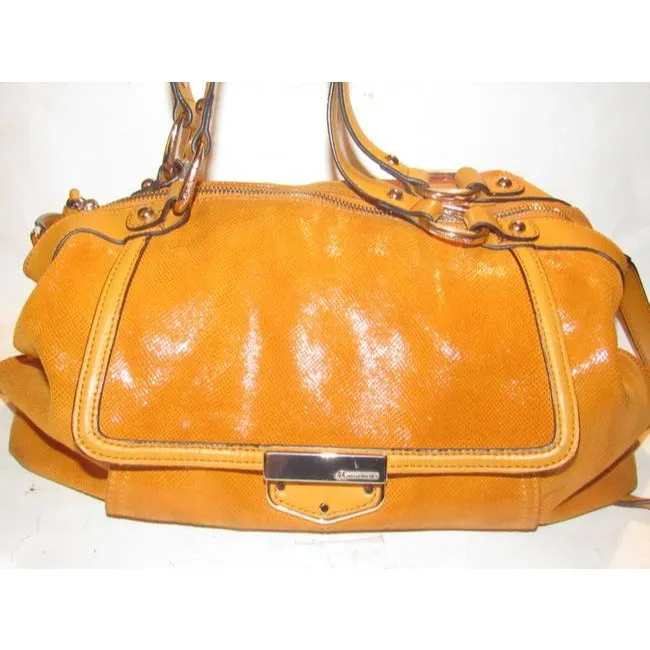 B Makowsky Orange Textured And Smooth Leather With Muted Gold Accents Satchel