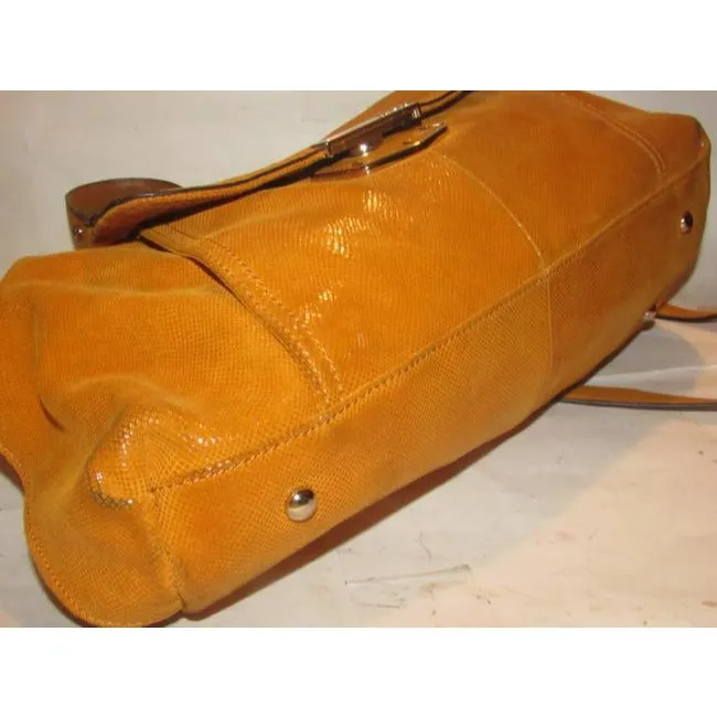 B Makowsky Orange Textured And Smooth Leather With Muted Gold Accents Satchel