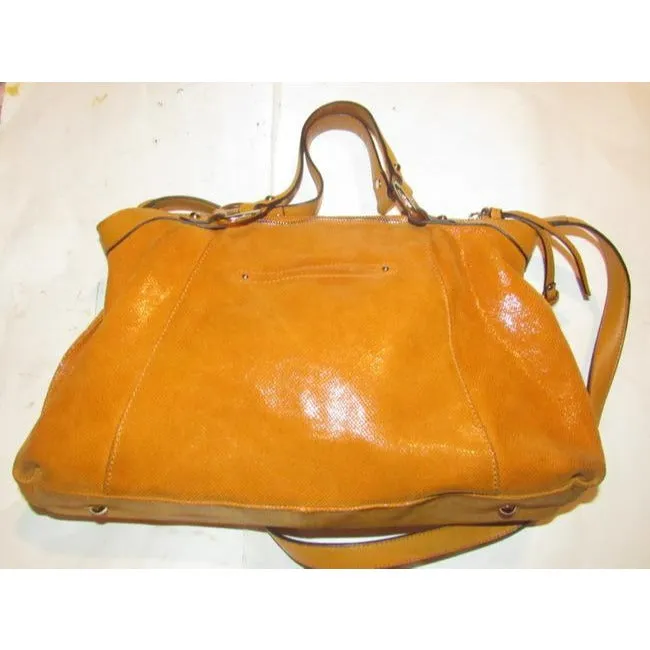 B Makowsky Orange Textured And Smooth Leather With Muted Gold Accents Satchel