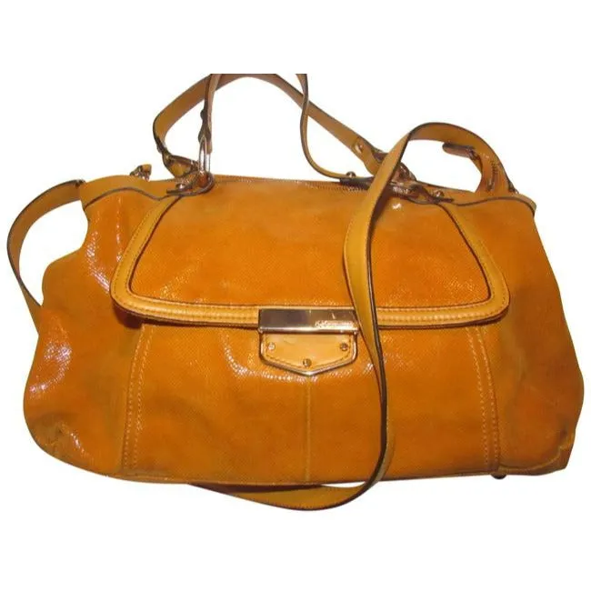 B Makowsky Orange Textured And Smooth Leather With Muted Gold Accents Satchel