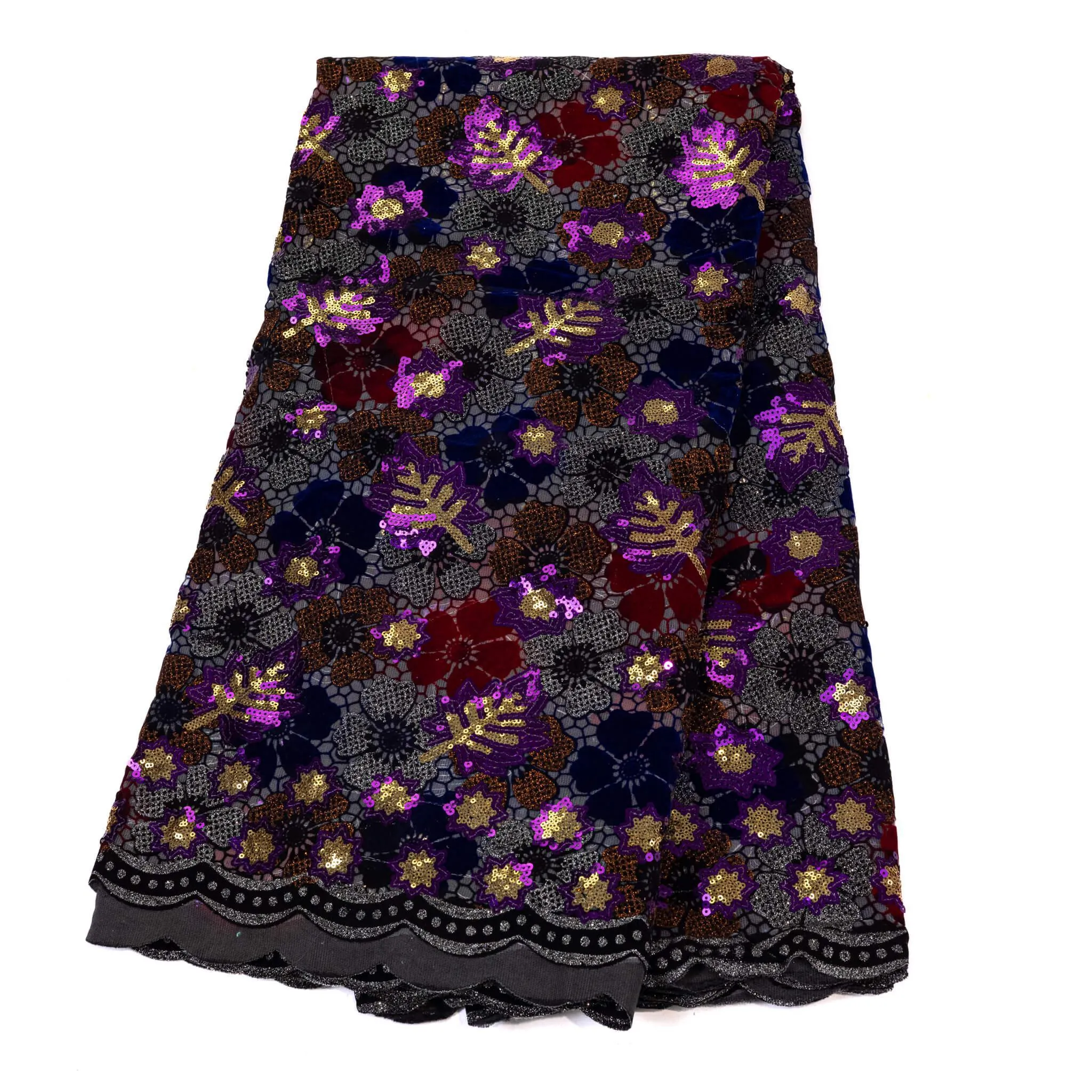 Black, Red & Purple Multi Sequin Lace