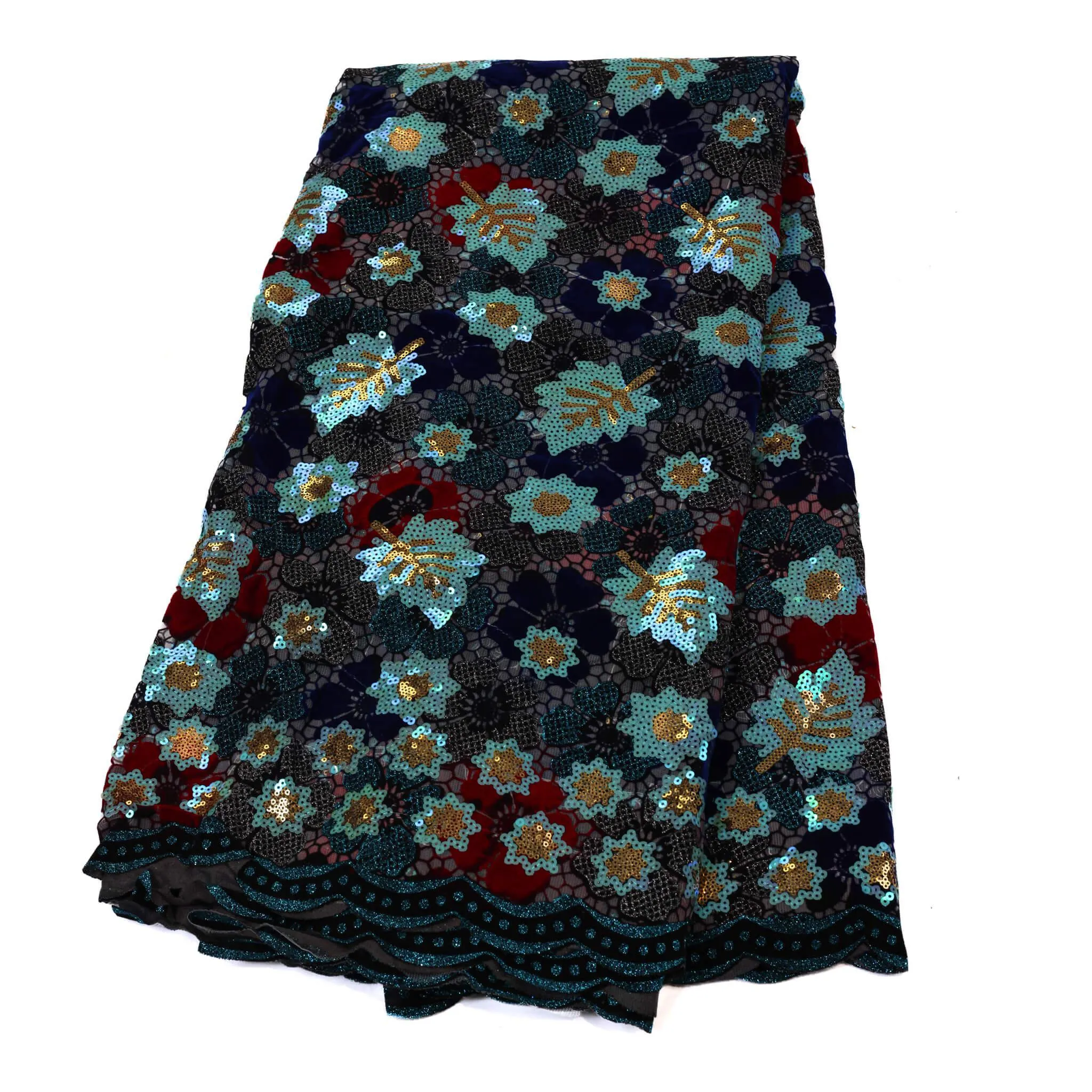Black, Teal & Red Multi Sequin Lace
