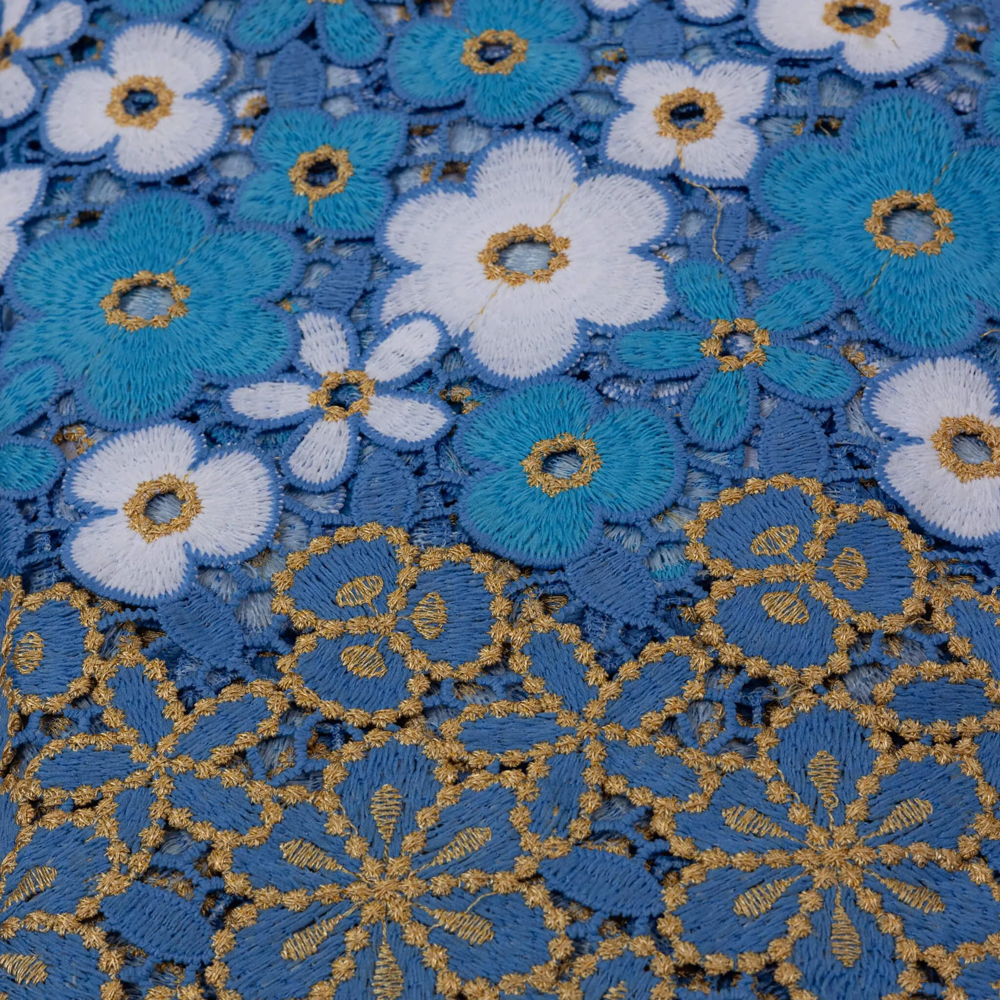 Blue, Yellow & White Petal Guipure/Cod Lace
