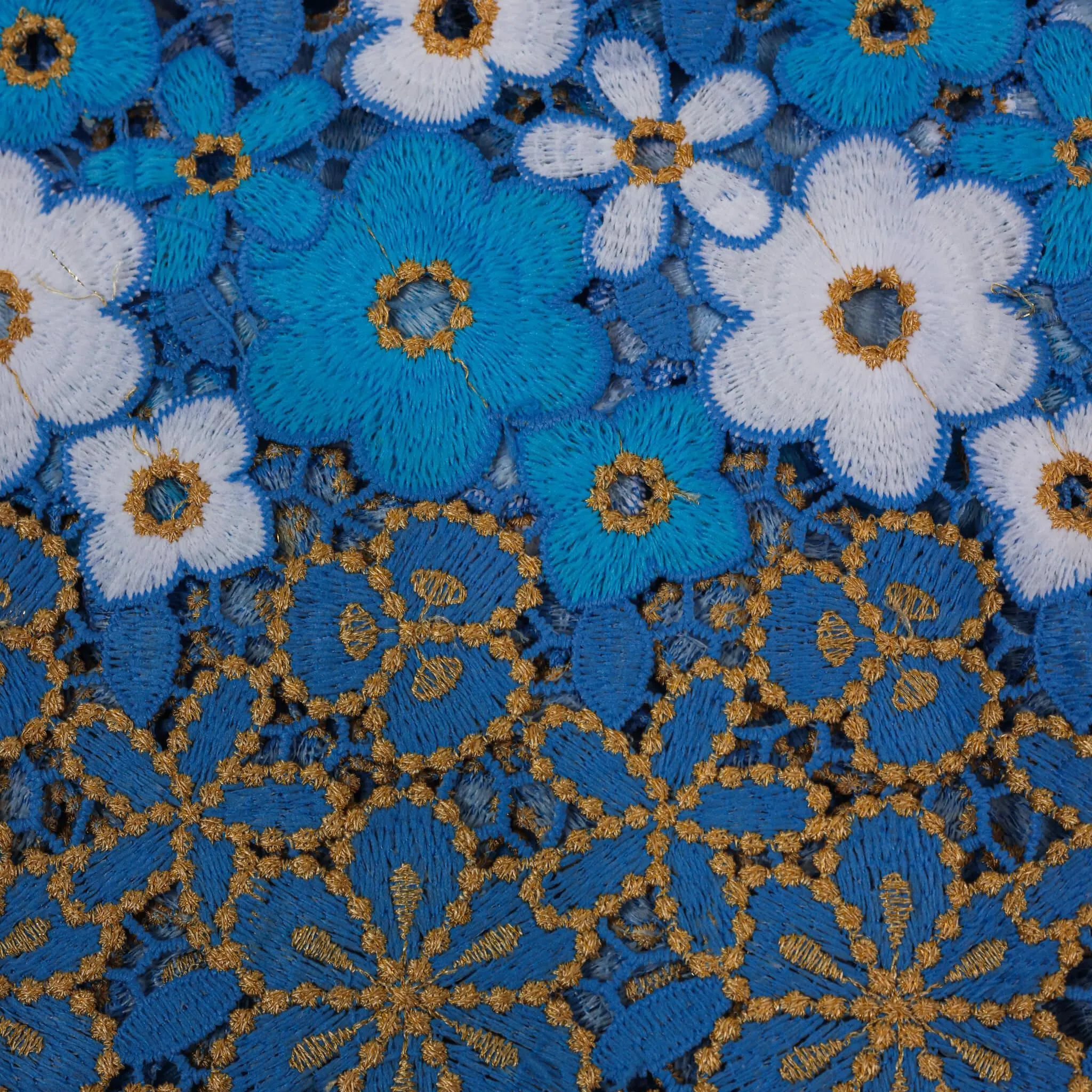 Blue, Yellow & White Petal Guipure/Cod Lace