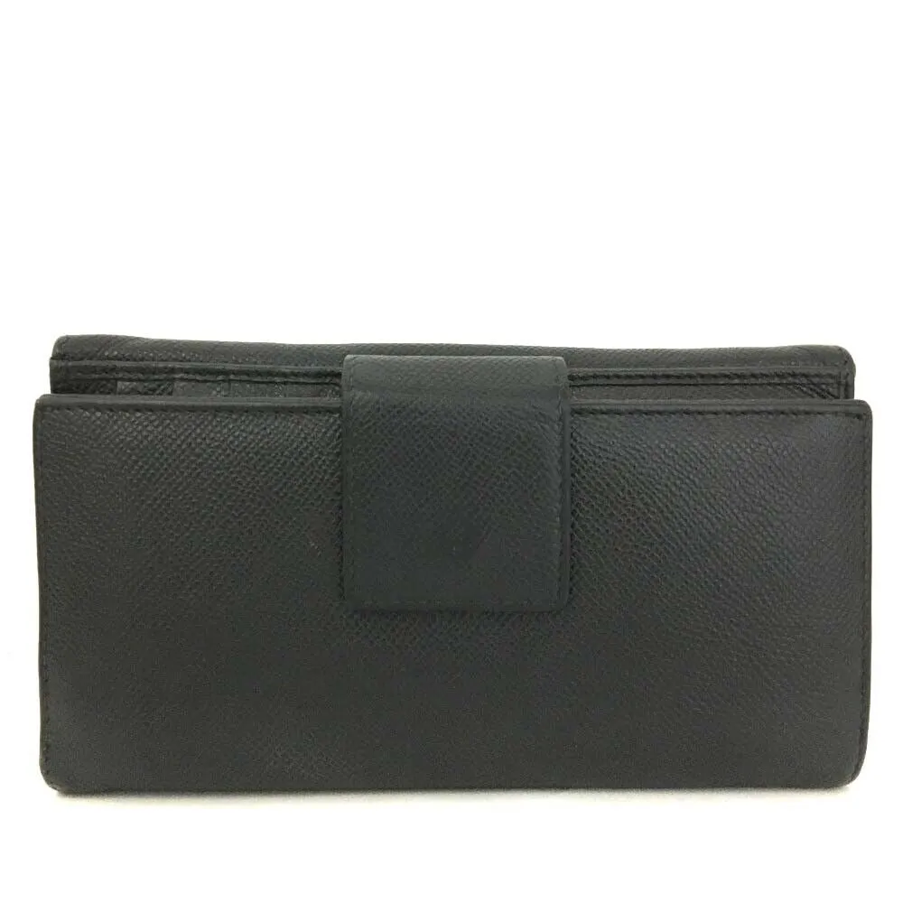 Bvlgari, black saffiano leather, continental style, XL wallet w lots of small & large compartments, zip pockets, & chrome hardware