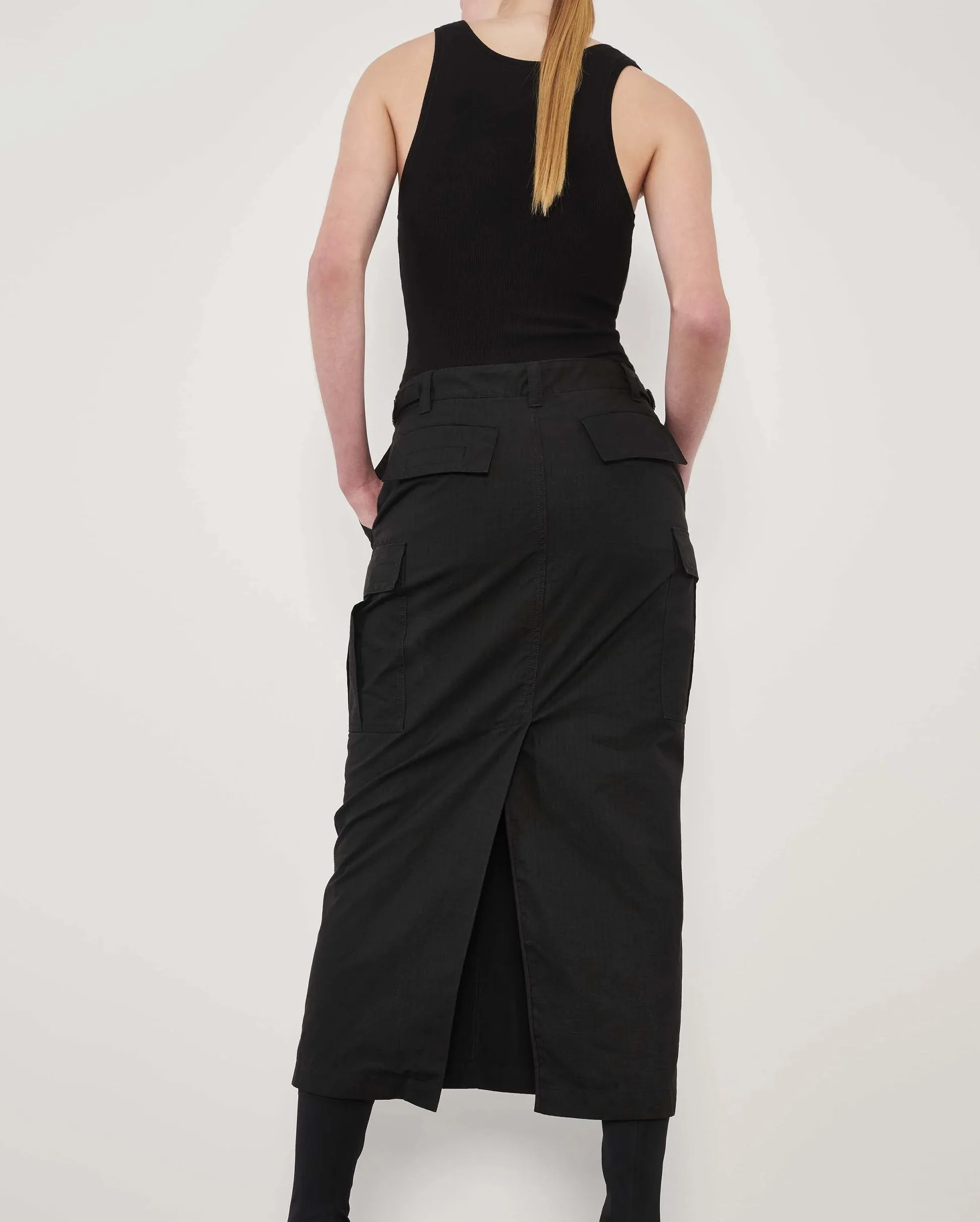 CARGO SKIRT MIDI / BLACK