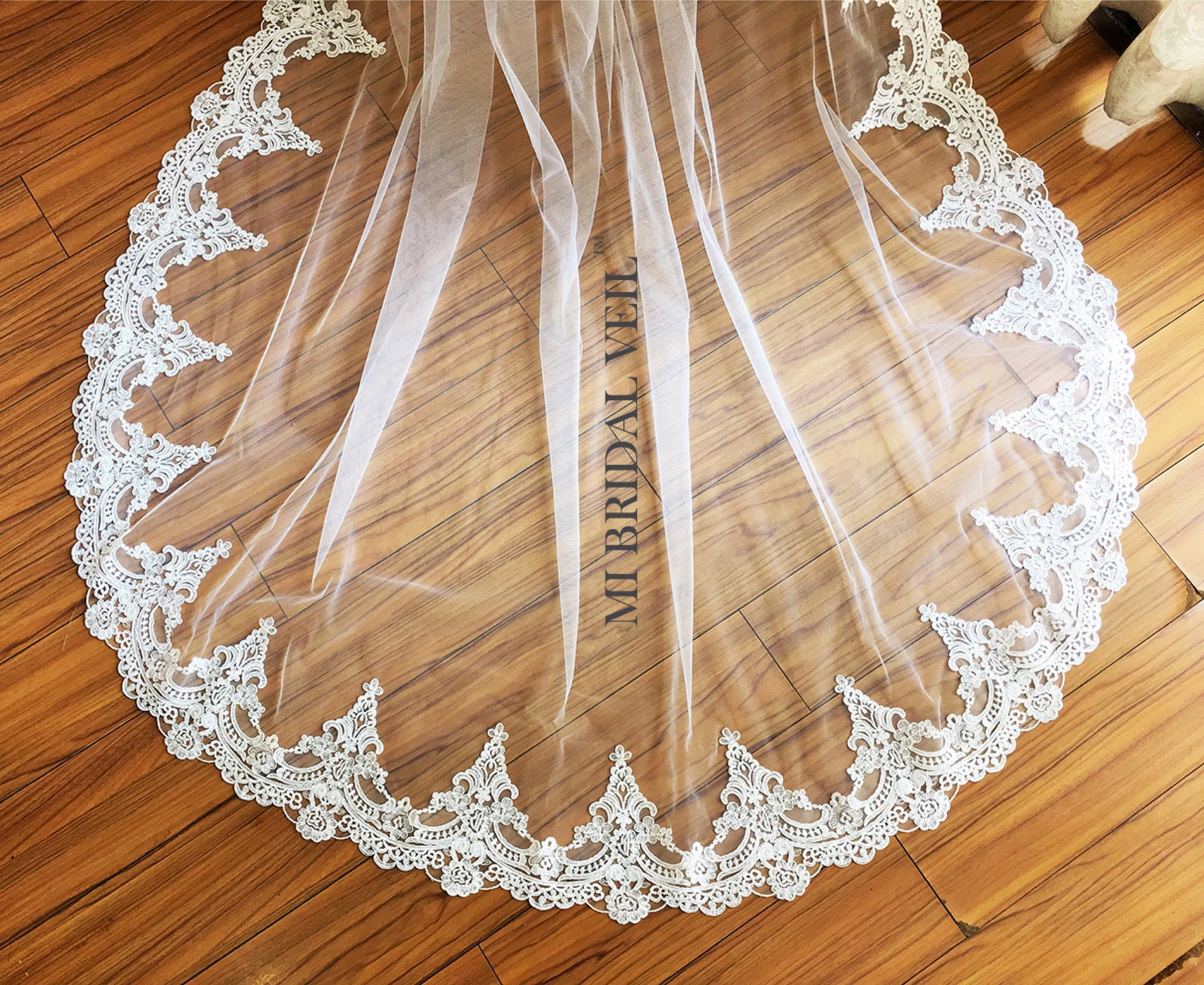 Cathedral Lace Wedding Veil, Edwardian Inspired Lace at Elbow, Mi Bridal