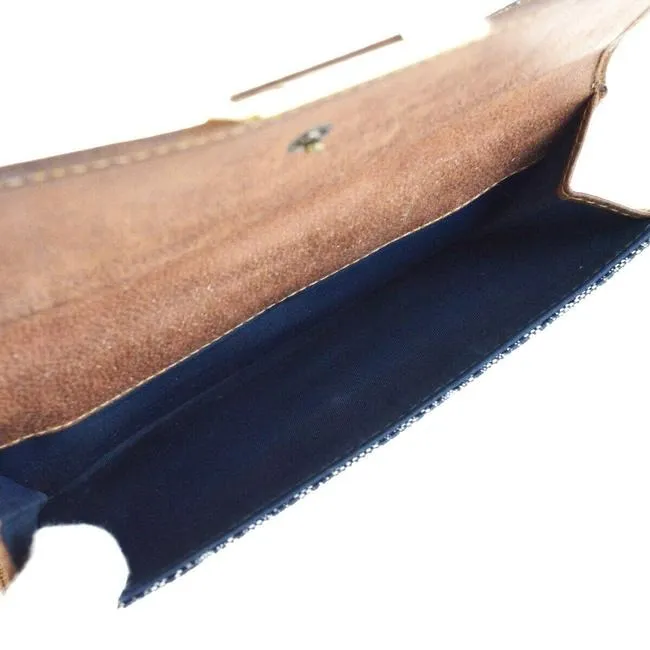Dior Blue Trotter Logo Print Canvas And Brown Leather With Gold Accents Continental Wallet