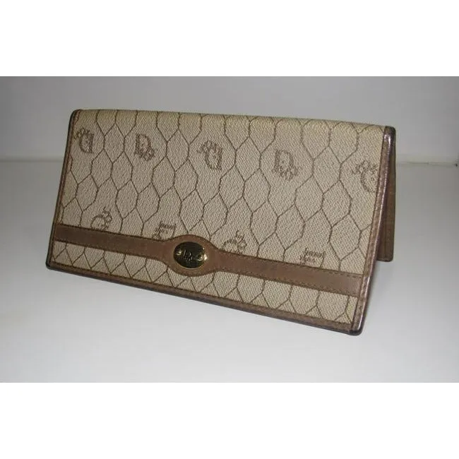 Dior Taupe & Brown Honeycomb Print Leather Wallet
