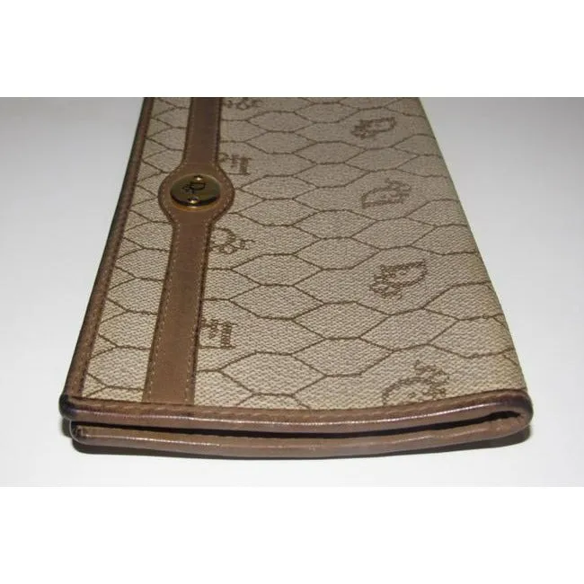 Dior Taupe & Brown Honeycomb Print Leather Wallet