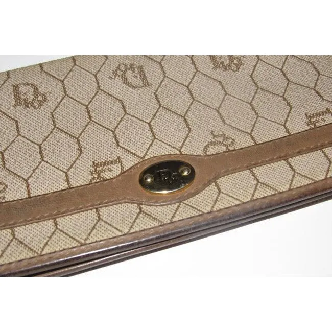 Dior Taupe & Brown Honeycomb Print Leather Wallet