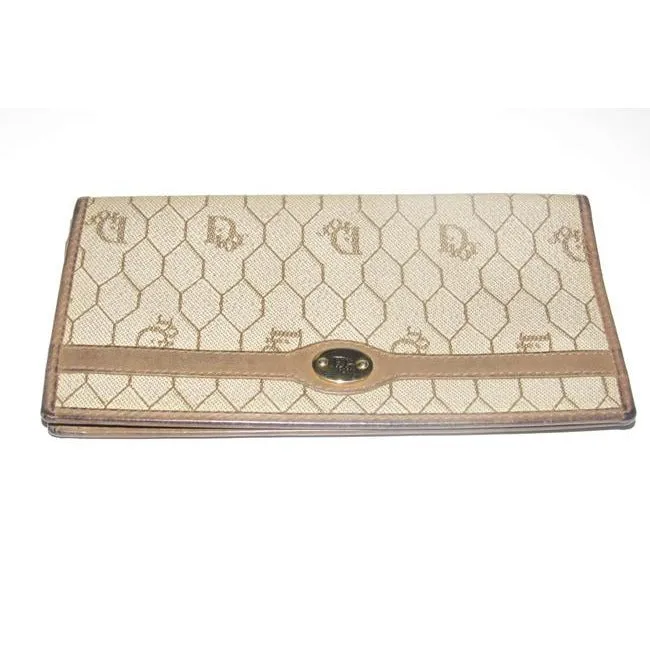 Dior Taupe & Brown Honeycomb Print Leather Wallet