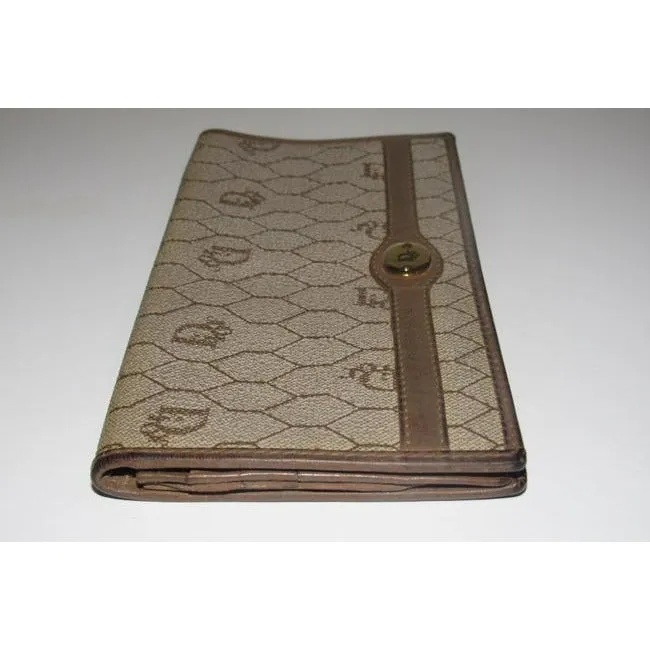 Dior Taupe & Brown Honeycomb Print Leather Wallet
