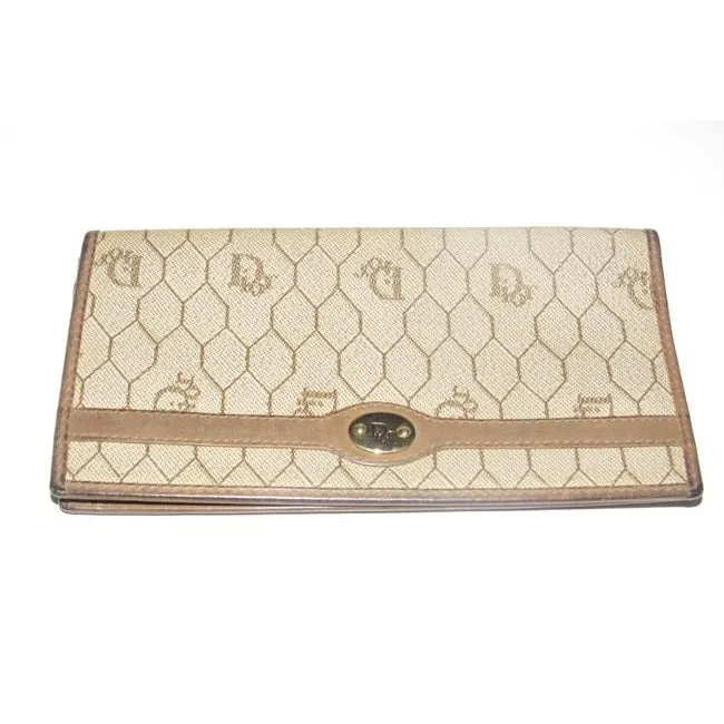 Dior Taupe & Brown Honeycomb Print Leather Wallet