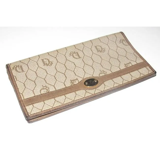 Dior Taupe & Brown Honeycomb Print Leather Wallet