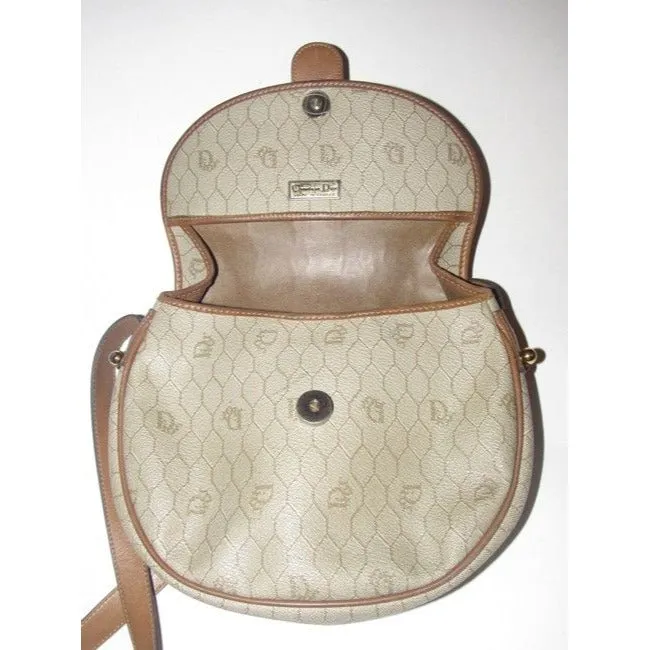 Dior Vintage Pursesdesigner Purses Honeycomb Print Coated Canvas And Camel Leather Cross Body Bag