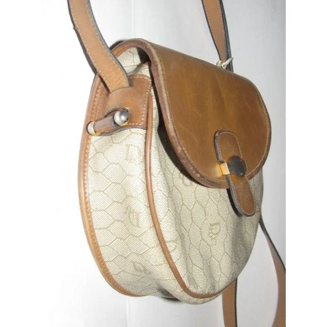 Dior Vintage Pursesdesigner Purses Honeycomb Print Coated Canvas And Camel Leather Cross Body Bag