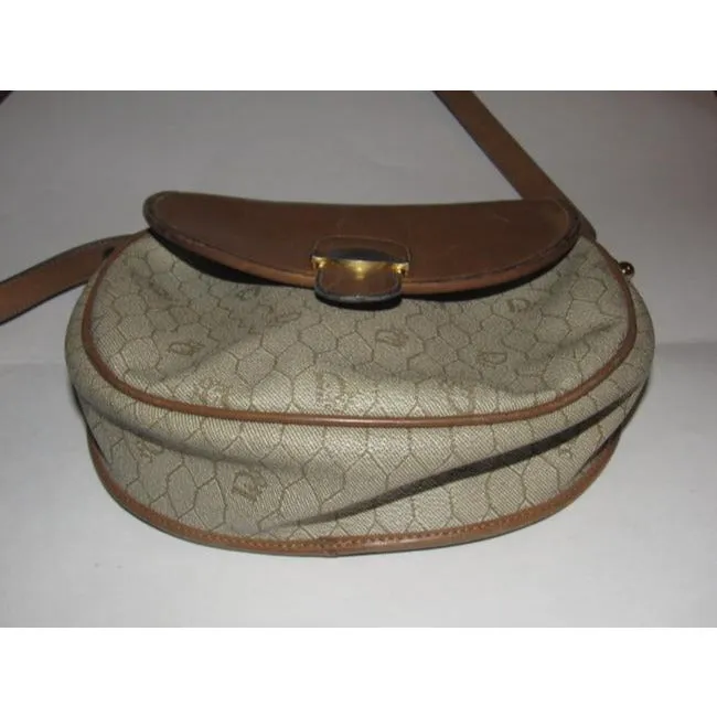 Dior Vintage Pursesdesigner Purses Honeycomb Print Coated Canvas And Camel Leather Cross Body Bag