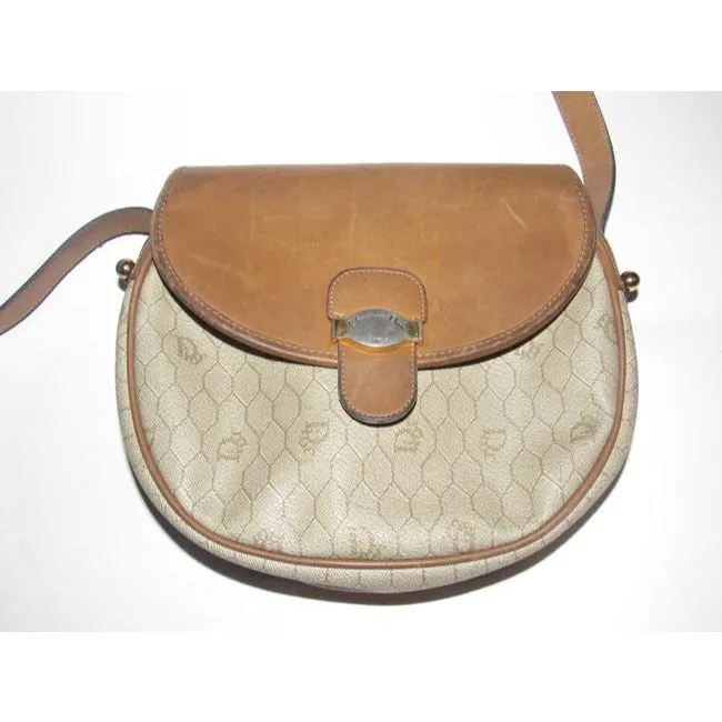 Dior Vintage Pursesdesigner Purses Honeycomb Print Coated Canvas And Camel Leather Cross Body Bag