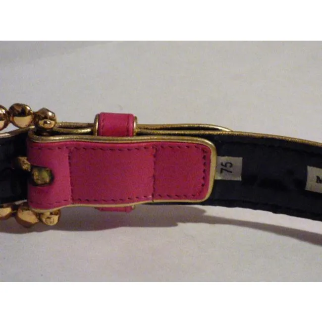 Emanuel Ungaro Hot Pink Leather With Gold Piping Vintage Accessoriesdesigner Belt