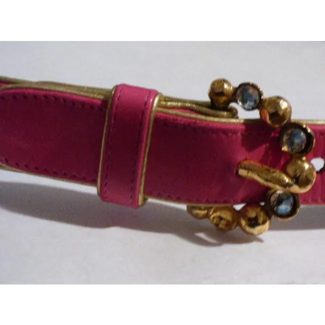 Emanuel Ungaro Hot Pink Leather With Gold Piping Vintage Accessoriesdesigner Belt