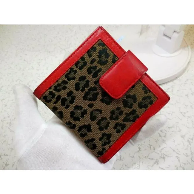 Fendi Leopard Print Canvas In Browns And Blacks And Red Leather Animal Wallet
