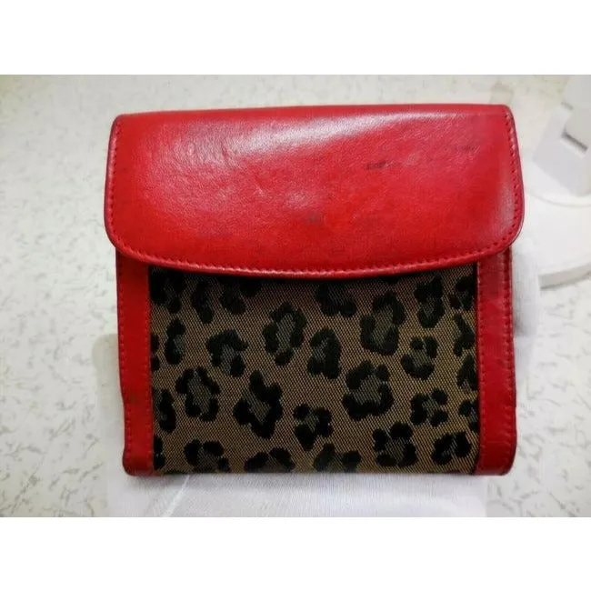 Fendi Leopard Print Canvas In Browns And Blacks And Red Leather Animal Wallet