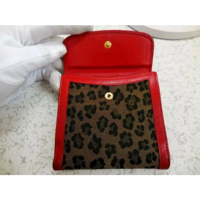 Fendi Leopard Print Canvas In Browns And Blacks And Red Leather Animal Wallet