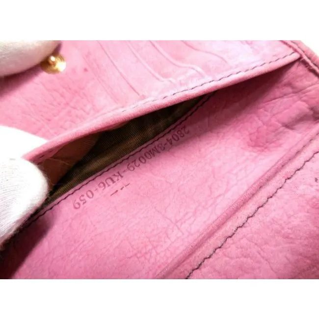 Fendi Pink Suede Leather With Gold Studs Bi Fold Wallet