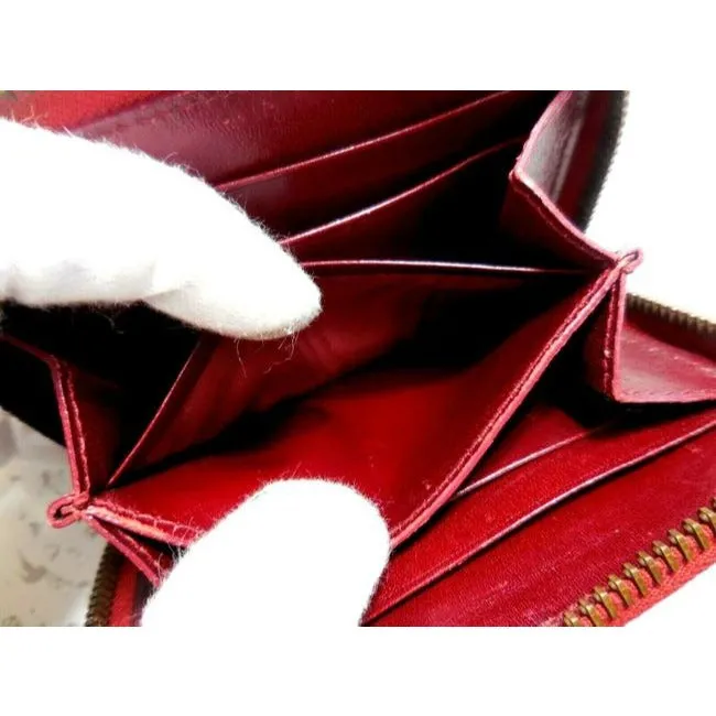 Fendi Red Zucchino Rose Gold Print Zip Around Wallet