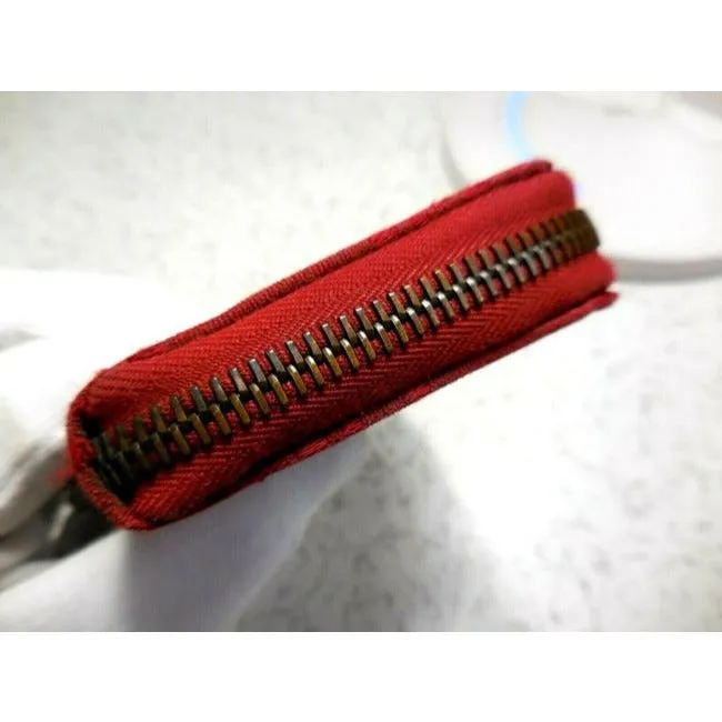 Fendi Red Zucchino Rose Gold Print Zip Around Wallet