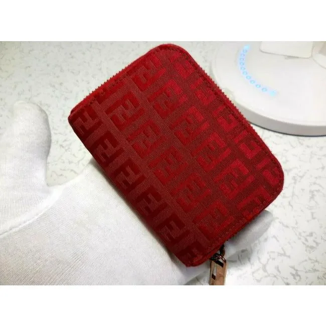 Fendi Red Zucchino Rose Gold Print Zip Around Wallet