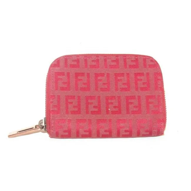 Fendi Red Zucchino Rose Gold Print Zip Around Wallet