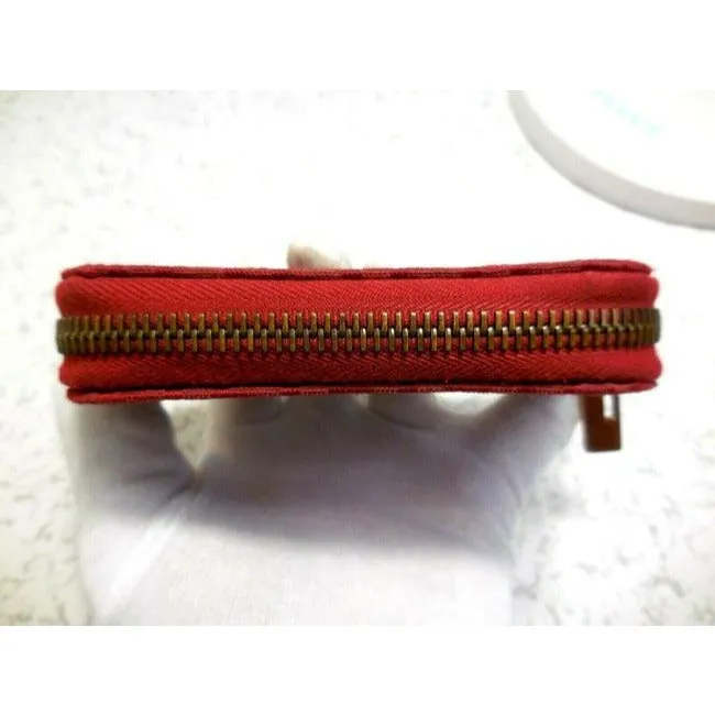 Fendi Red Zucchino Rose Gold Print Zip Around Wallet