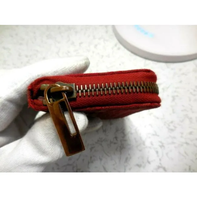 Fendi Red Zucchino Rose Gold Print Zip Around Wallet