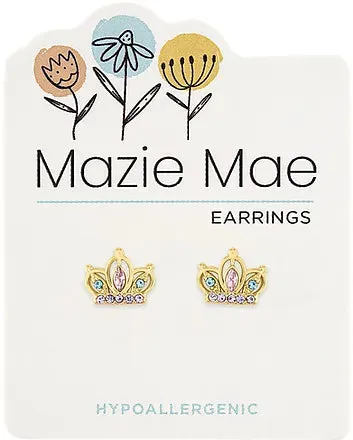 Gold Crown Stud Earrings