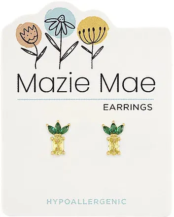 Gold CZ Pineapple Stud Earrings