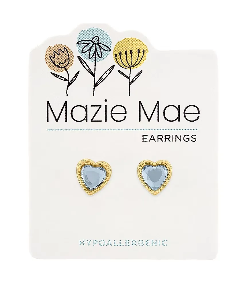 Gold Light Sapphire Resin Heart Stud Earrings