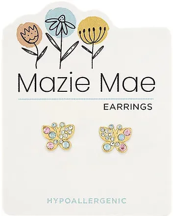 Gold Opal & Vintage Rose Butterfly Stud Earrings