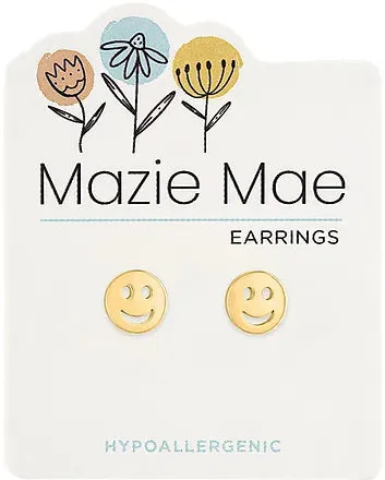 Gold Smiley Face Stud Earrings