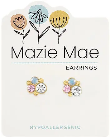 Gold White Opal & Vintage Rose Cluster Stud Earrings