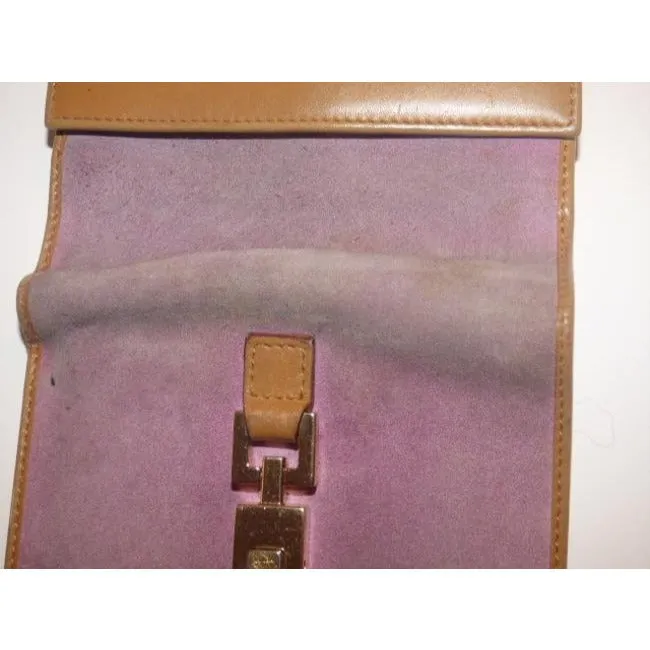 Gucci Jackie O Style Push Button Pink Suede And Camel Leather Vintage Wallet