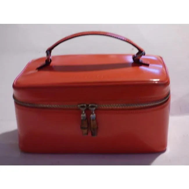 Gucci Reddish Orange Glossy Leather Bamboo Line Satchel